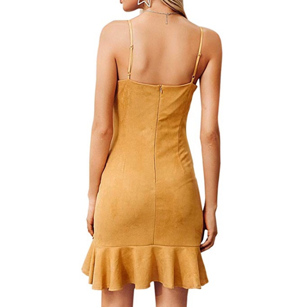 Suede v neck ruffle bodycon dress - Picture 2 of 3